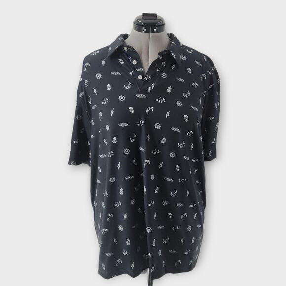 Chaps Golf Polo Men's XL Navy Nautical Print Soft Stretch Moisture Wicking NWT - Picture 2 of 8